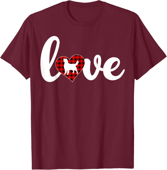 Funny Buffalo Plaid Love Golden Retriever Dog Valentines Day Women Girls Kids T-Shirt - T-Shirt | Maroon