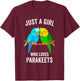 Just A Girl Who Loves Parakeets Pet Bird Lover Funny Gift T-Shirt - T-Shirt | Maroon