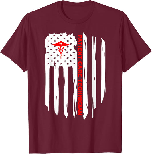 Patriotic American USA Flag Patient Care Technician PCT Gift T-Shirt - T-Shirt | Maroon