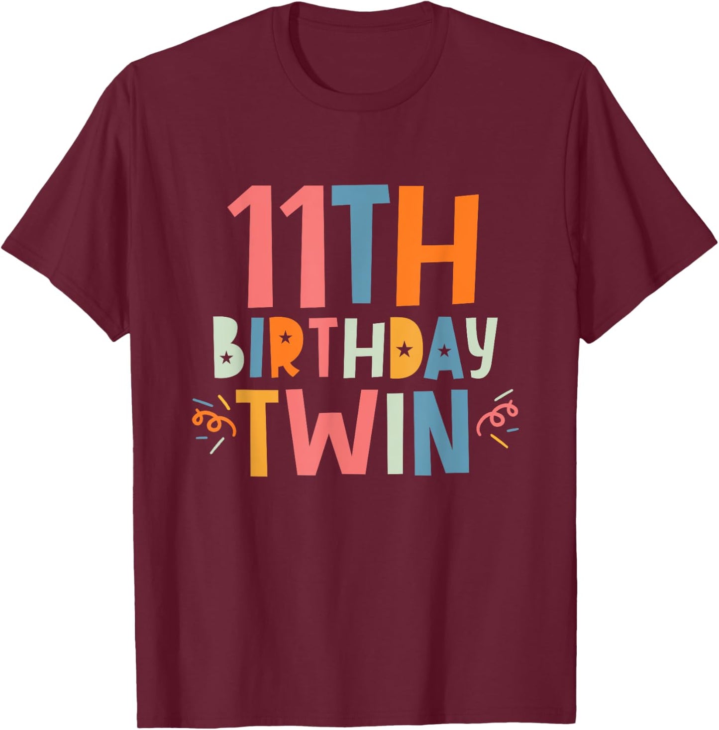 Twin 11th Birthday Boy Girl 11 Year Old Birthday Twins Party T-Shirt - T-Shirt | Maroon