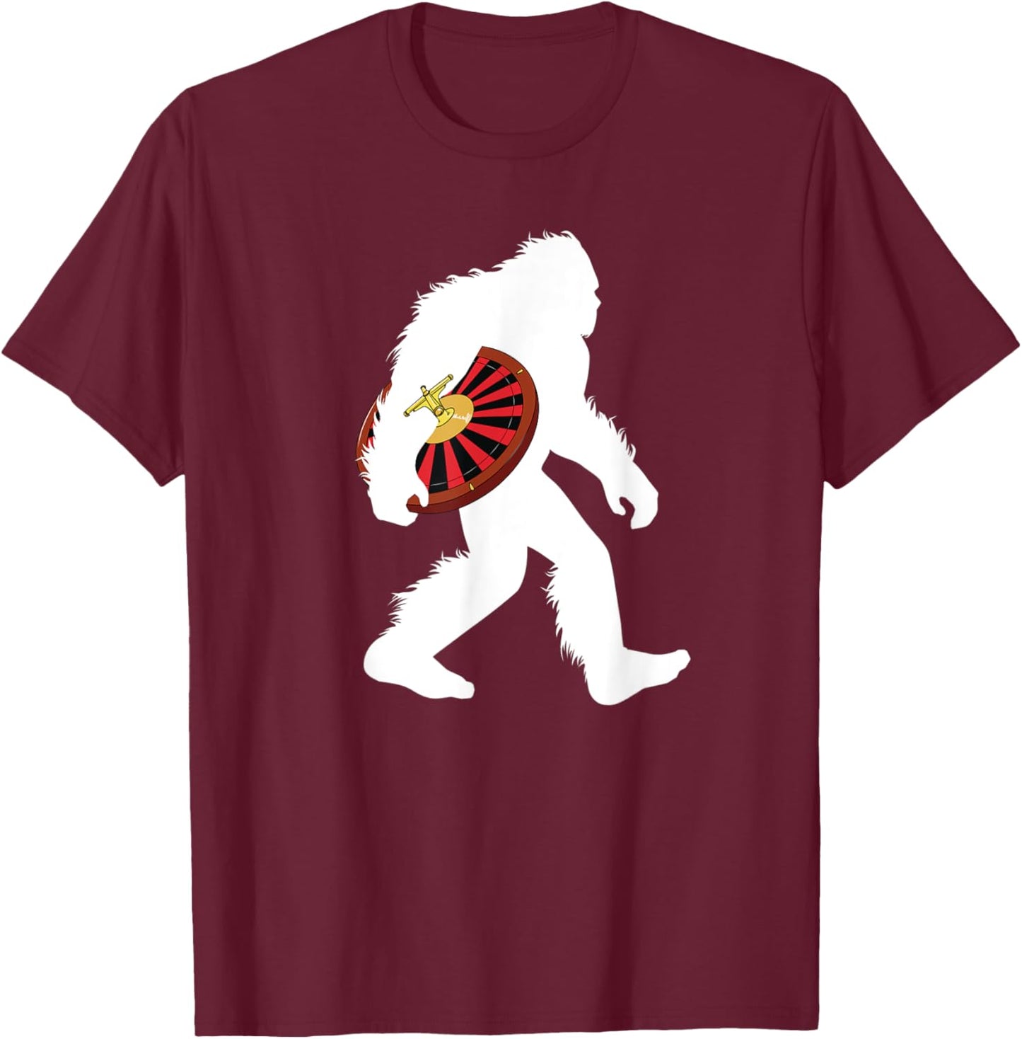 Bigfoot Gambling Casino Wheel Sasquatch Gambler T-Shirt - T-Shirt | Maroon