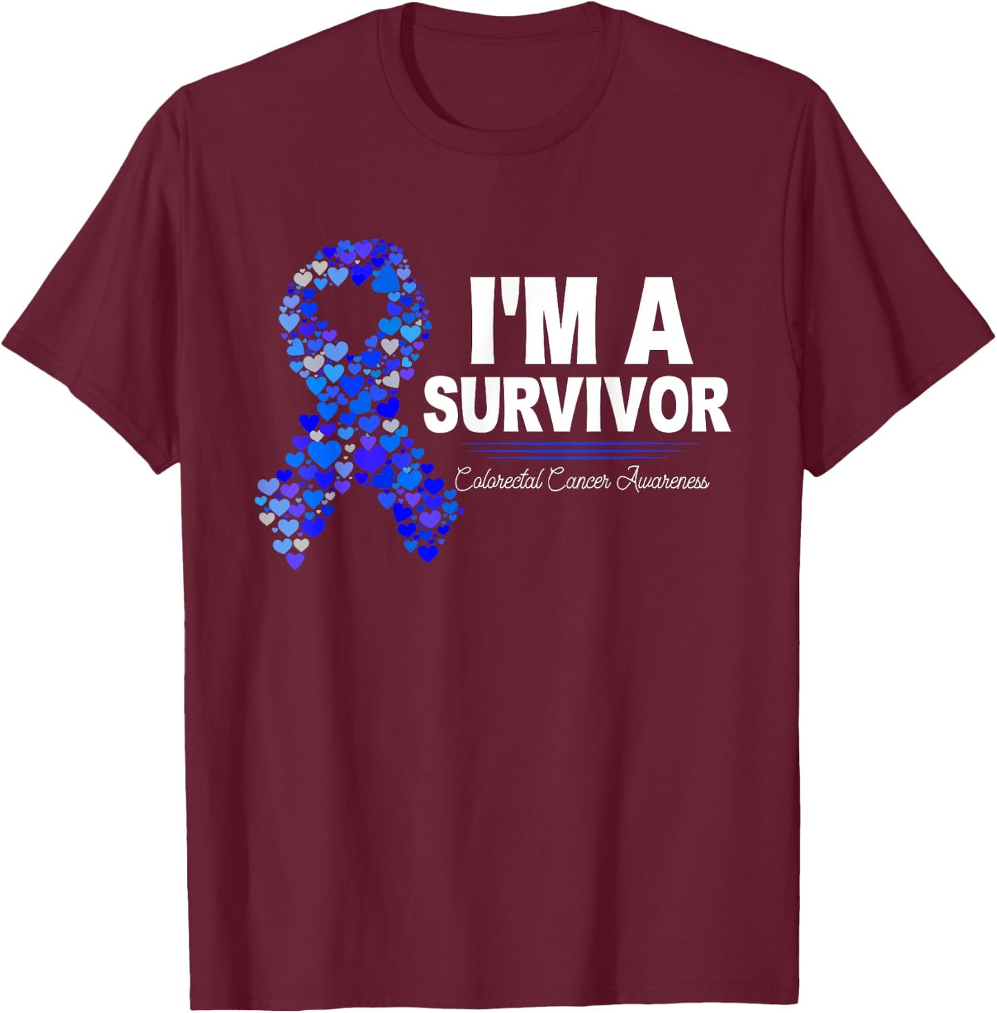 Dark Blue Ribbon Cancer Survivor Colorectal Cancer Awareness T-Shirt - T-Shirt | Maroon