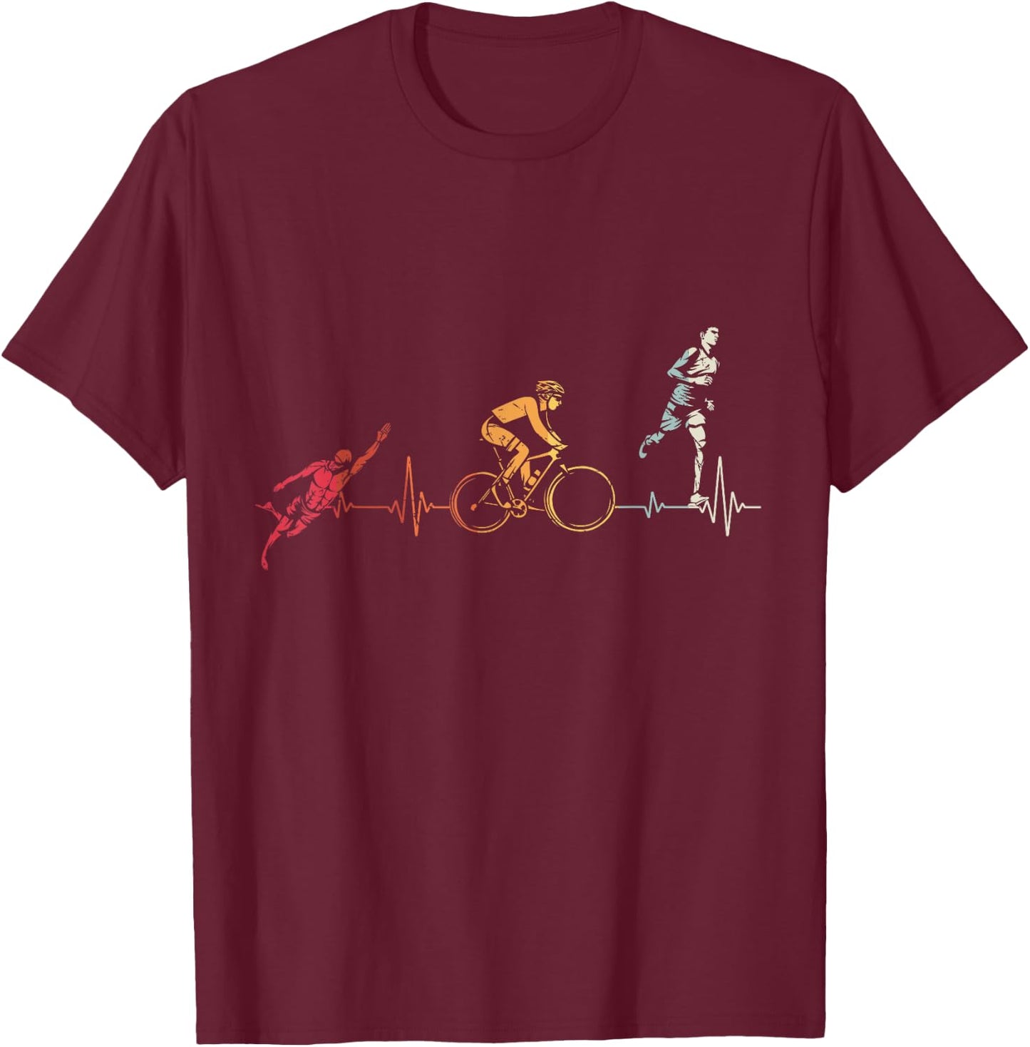 Heartbeat For Triathlon Swim Bike Run Gift Athlete T-Shirt - T-Shirt | Maroon