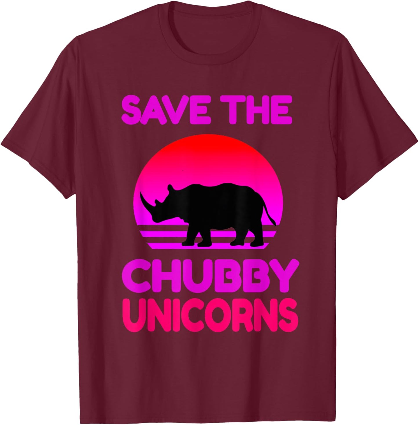 Save The Chubby Unicorns Retro Style Rhino T-Shirt - T-Shirt | Maroon