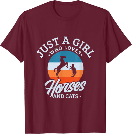 Just a girl who loves horses and cats for a Horse Cat Fan T-Shirt - T-Shirt | Maroon