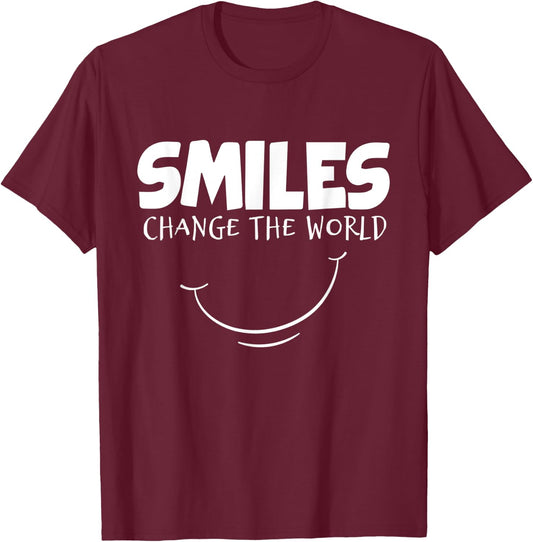 Teacher Gift Love To Smile Smiles Change The World T-Shirt - T-Shirt | Maroon