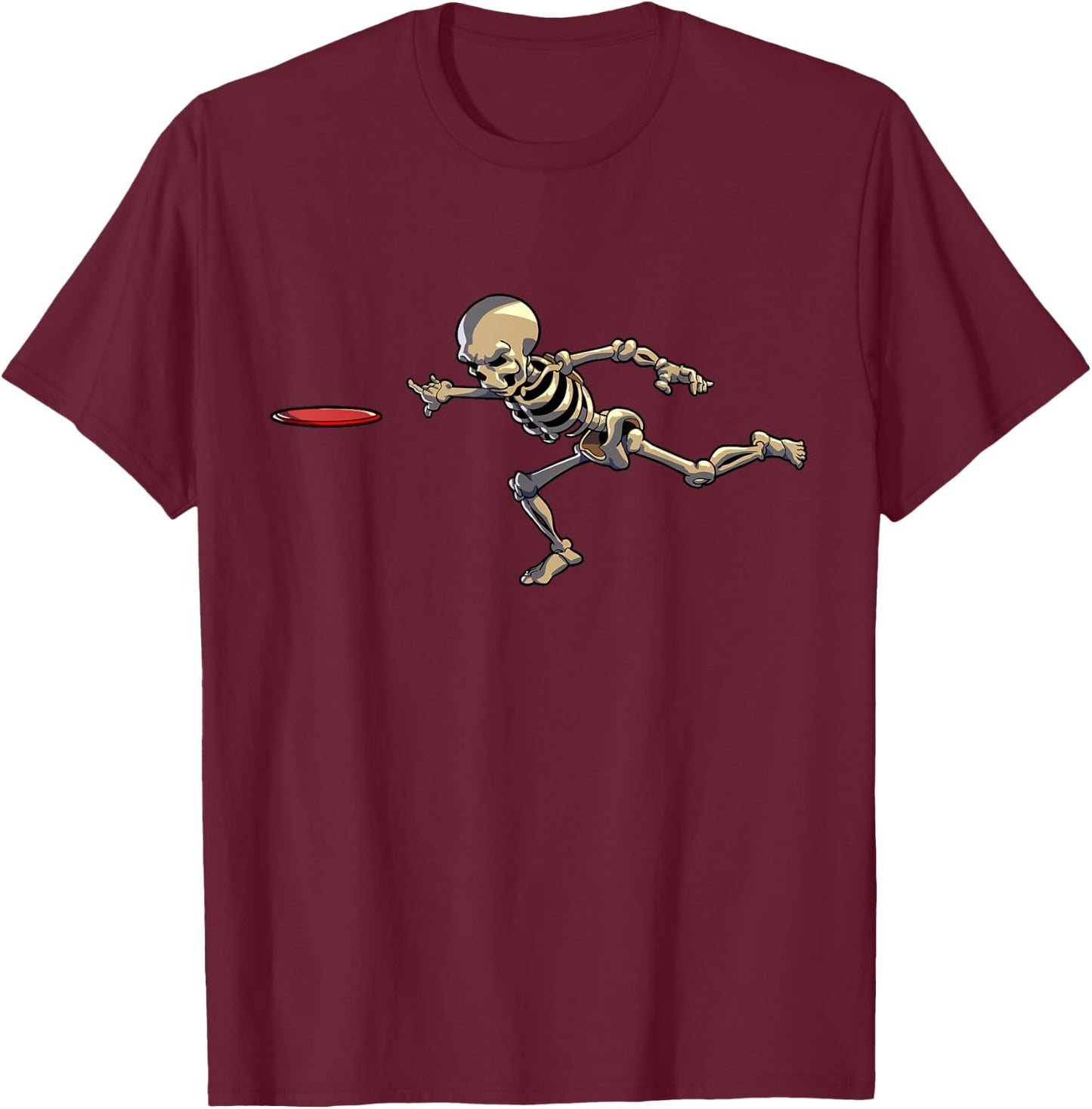 Disc Golfing Skeleton Halloween Men Disc Golf Halloween T-Shirt - T-Shirt | Maroon