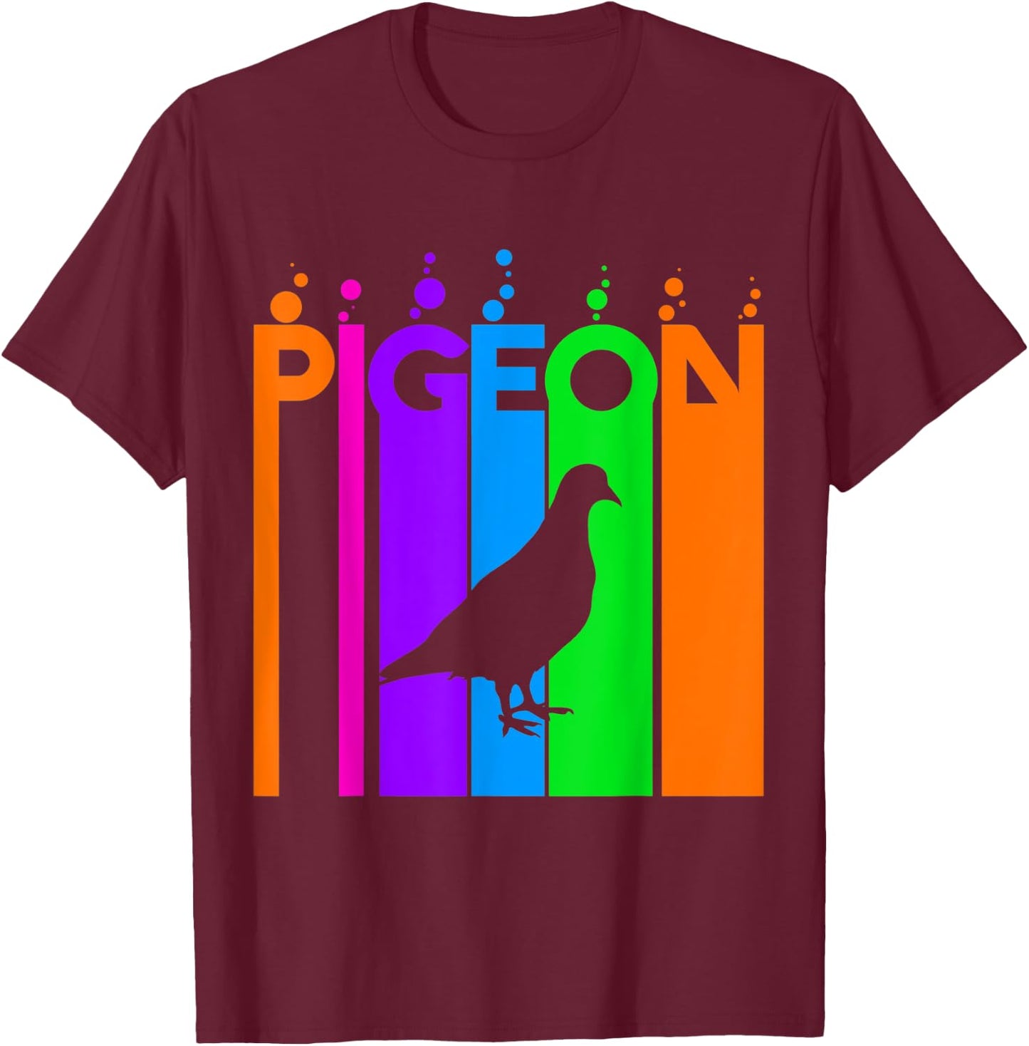 Pigeon Animal Rainbow Bubble with Silhouette T-Shirt - T-Shirt | Maroon