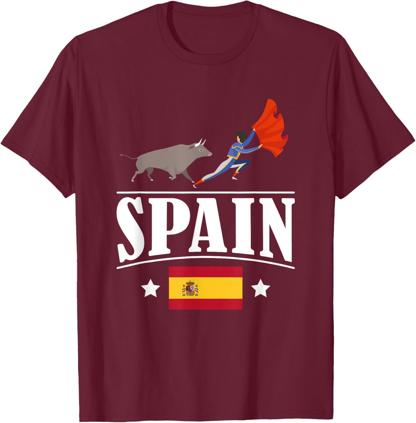 Spain Flag Bull Fighting Spanish T-Shirt - T-Shirt | Maroon