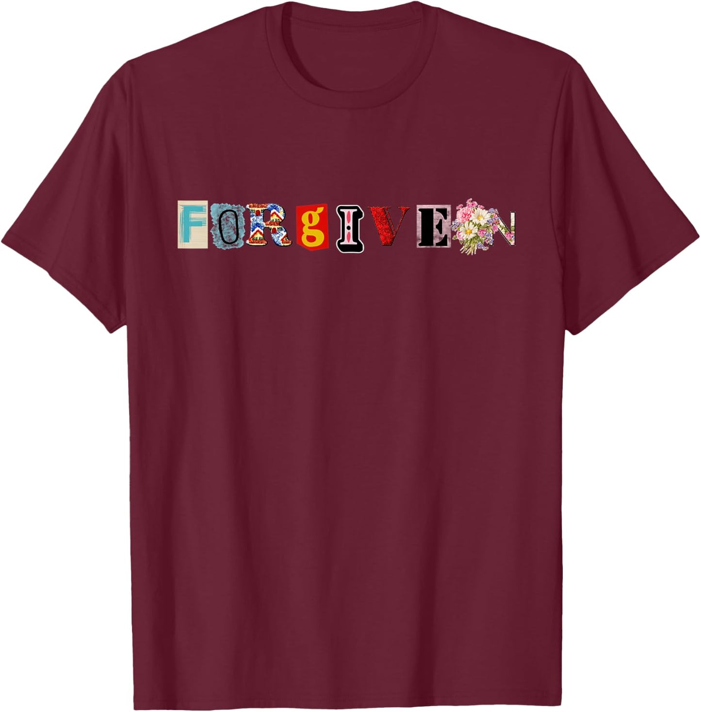 FORGIVEN Collaged Design for all ages Matching Family Faith T-Shirt - T-Shirt | Maroon