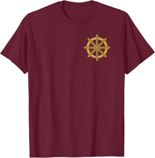 Dharma Wheel Buddha Dhamma Chakra Buddhism Side T-Shirt - T-Shirt | Maroon