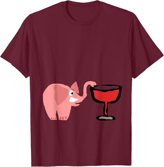 Smilenowtees Funny Pink Elephant Drinking Wine T-Shirt - T-Shirt | Maroon