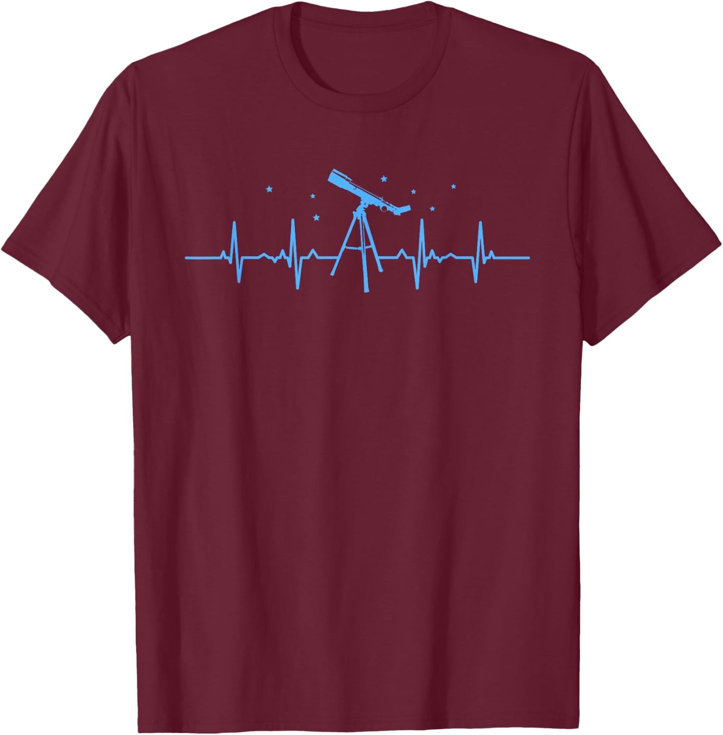 Telescope Heartbeat Funny Space Planets Stars Sky Lover Gift T-Shirt - T-Shirt | Maroon