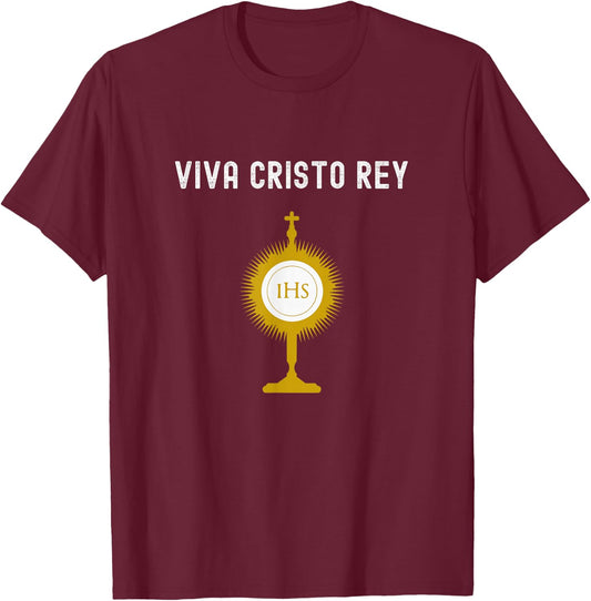 Roman Catholic IHS Viva Cristo Rey T-Shirt - T-Shirt | Maroon