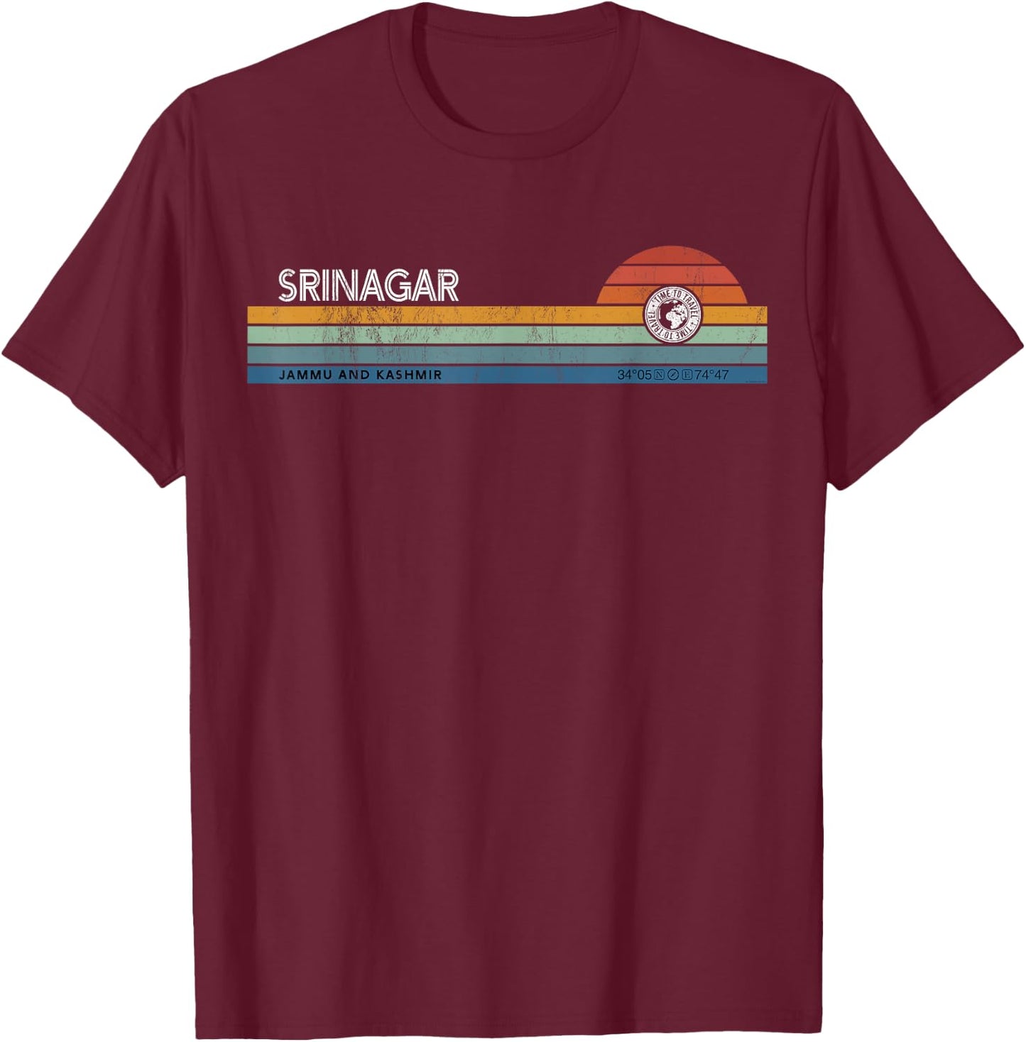 Srinagar Jammu And Kashmir India Retro Sunset Rainbow Synth T-Shirt - T-Shirt | Maroon