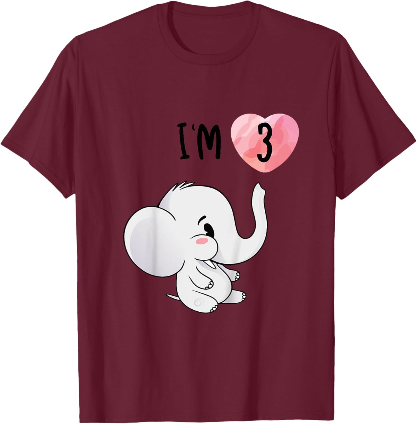 Elephant Birthday Shirt 3 Years Old Birthday Outfit Kids T-Shirt - T-Shirt | Maroon