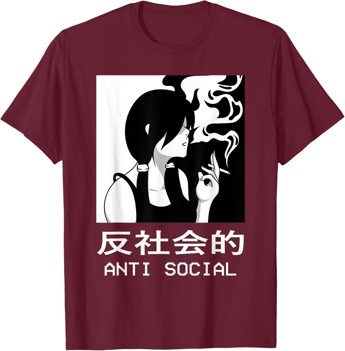 Aesthetic Sad Antisocial Anime Girl Japanese Emo Goth T-Shirt - T-Shirt | Maroon