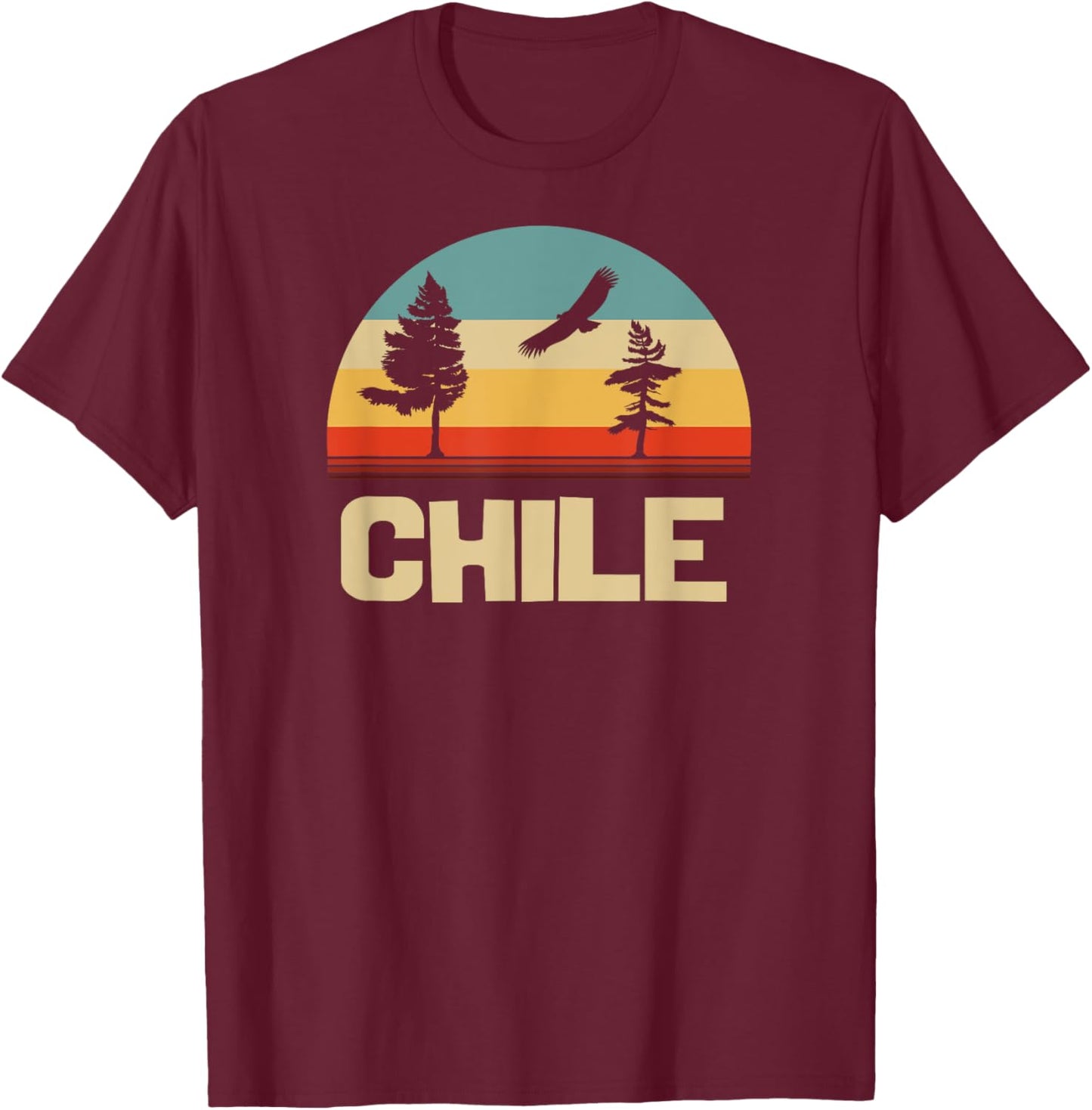 Retro Colours Mountains and Mountains Chile T-Shirt - T-Shirt | Maroon