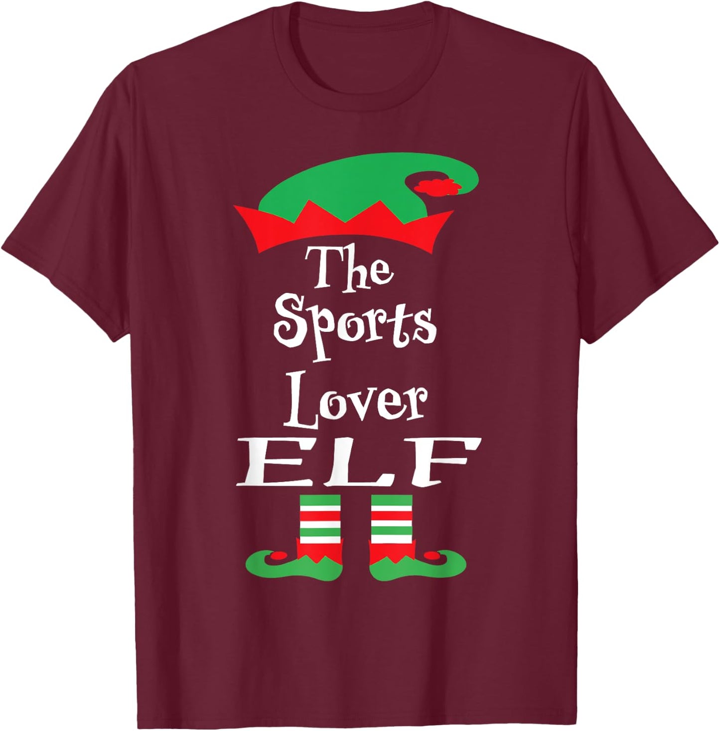 Funny The Sports Lover Elf Shirt Christmas Matching Family T-Shirt - T-Shirt | Maroon