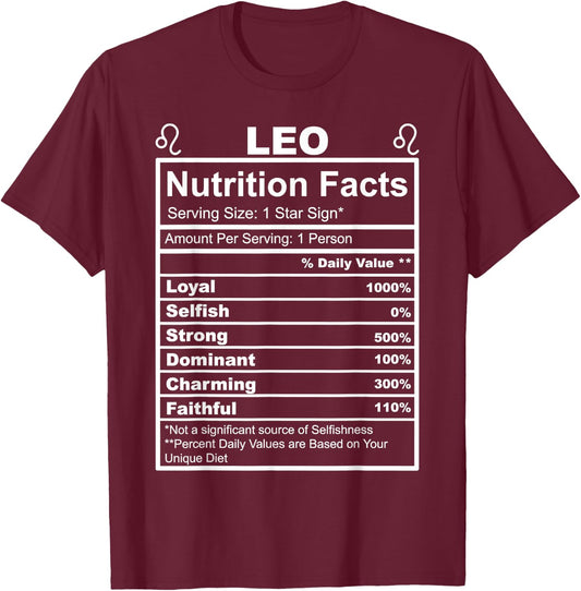 Horoscope Zodiac Sign Astrology Nutrition Facts Leo T-Shirt - T-Shirt | Maroon