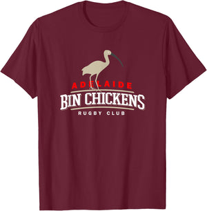 Adelaide Australia Bin Chickens Rugby Club Sports Logo T-Shirt - T-Shirt | Maroon