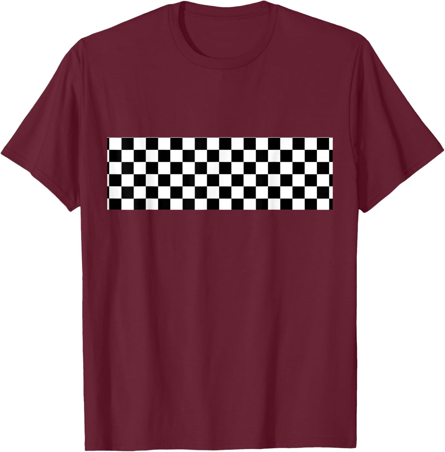 Checkered Checker Black & White Teen & Adults T-Shirt - T-Shirt | Maroon