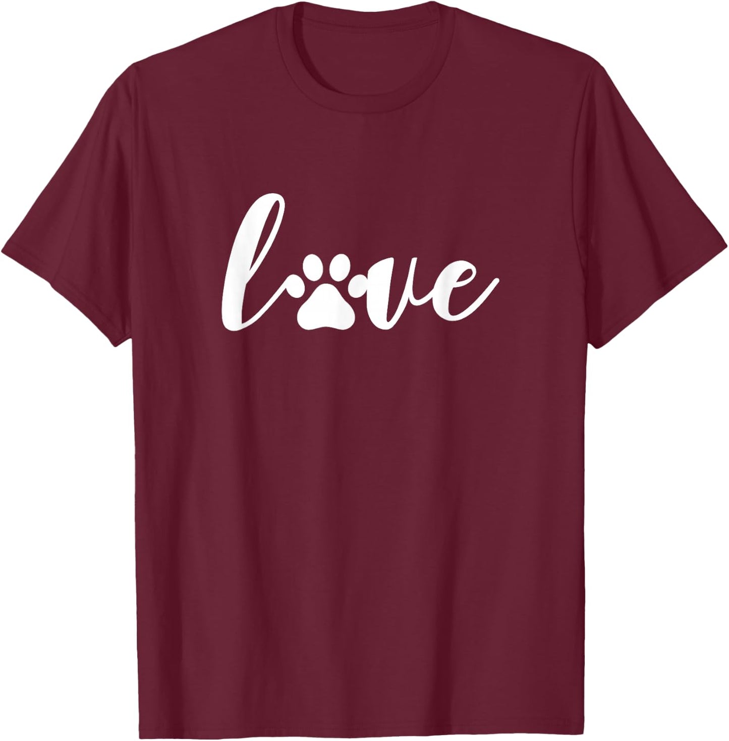 Paw Print Love Heart Funny Cool Dog Cat Mom Pet Animal Lover Small T-Shirt - T-Shirt | Maroon