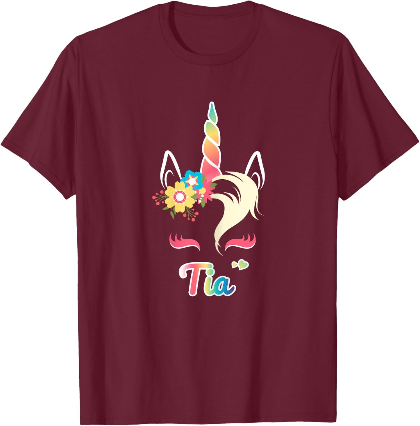 Rainbow Unicorn Tia Shirt Custom Name Gift girls T-Shirt - T-Shirt | Maroon