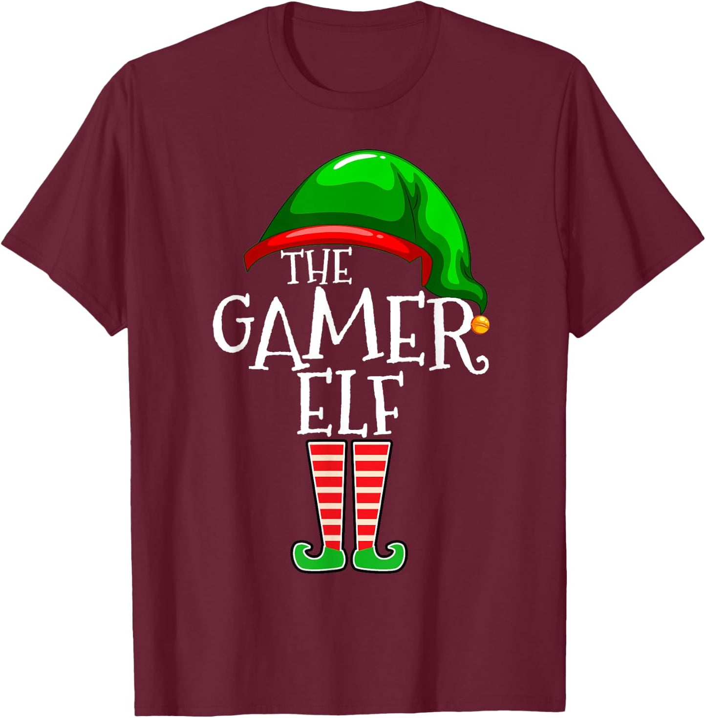 Gamer Elf Family Matching Group Christmas Video Game T-Shirt - T-Shirt | Maroon