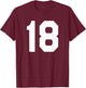 Number 18 Sports Jersey Front and Back Team Player T-Shirt - T-Shirt | Maroon