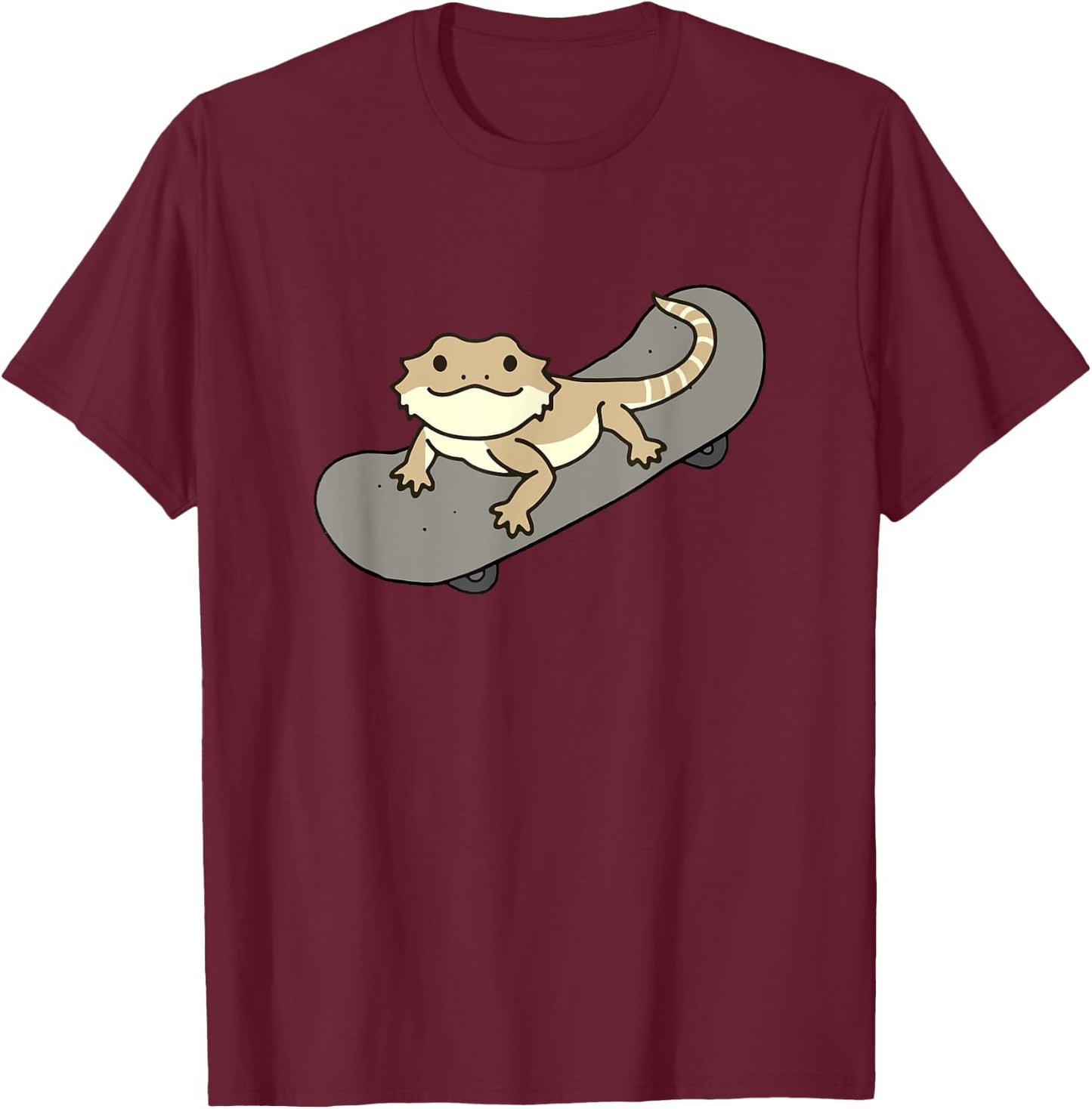 Funny Bearded Dragon On Skateboard Cute Pet Lizard Lover T-Shirt - T-Shirt | Maroon