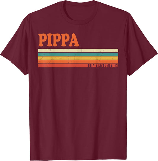 Pippa Retro Personalized First Name Vintage Stripes T-Shirt - T-Shirt | Maroon