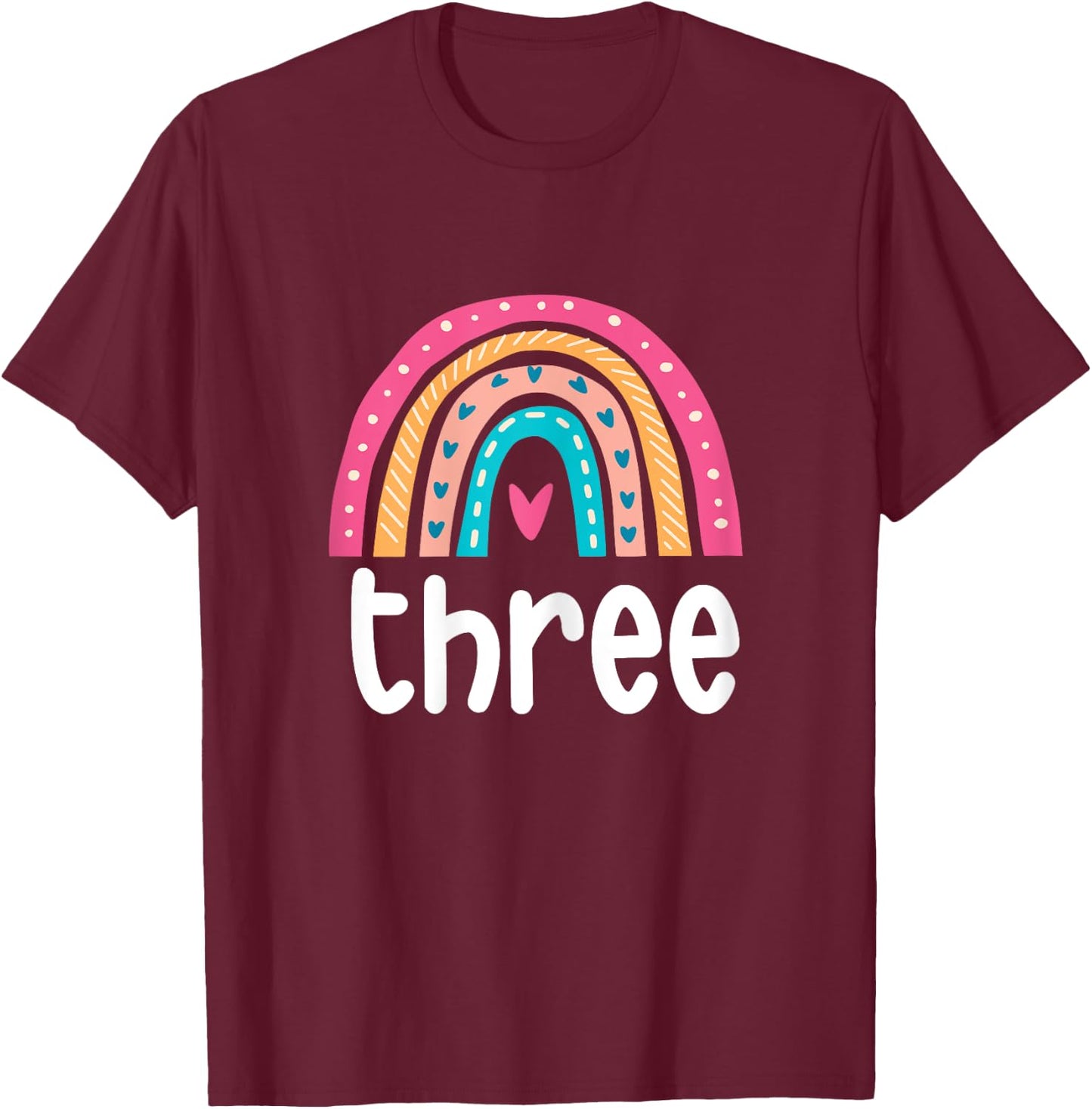 Girls 3rd Birthday Boho Rainbow Three 3 Years Old Birthday T-Shirt - T-Shirt | Maroon