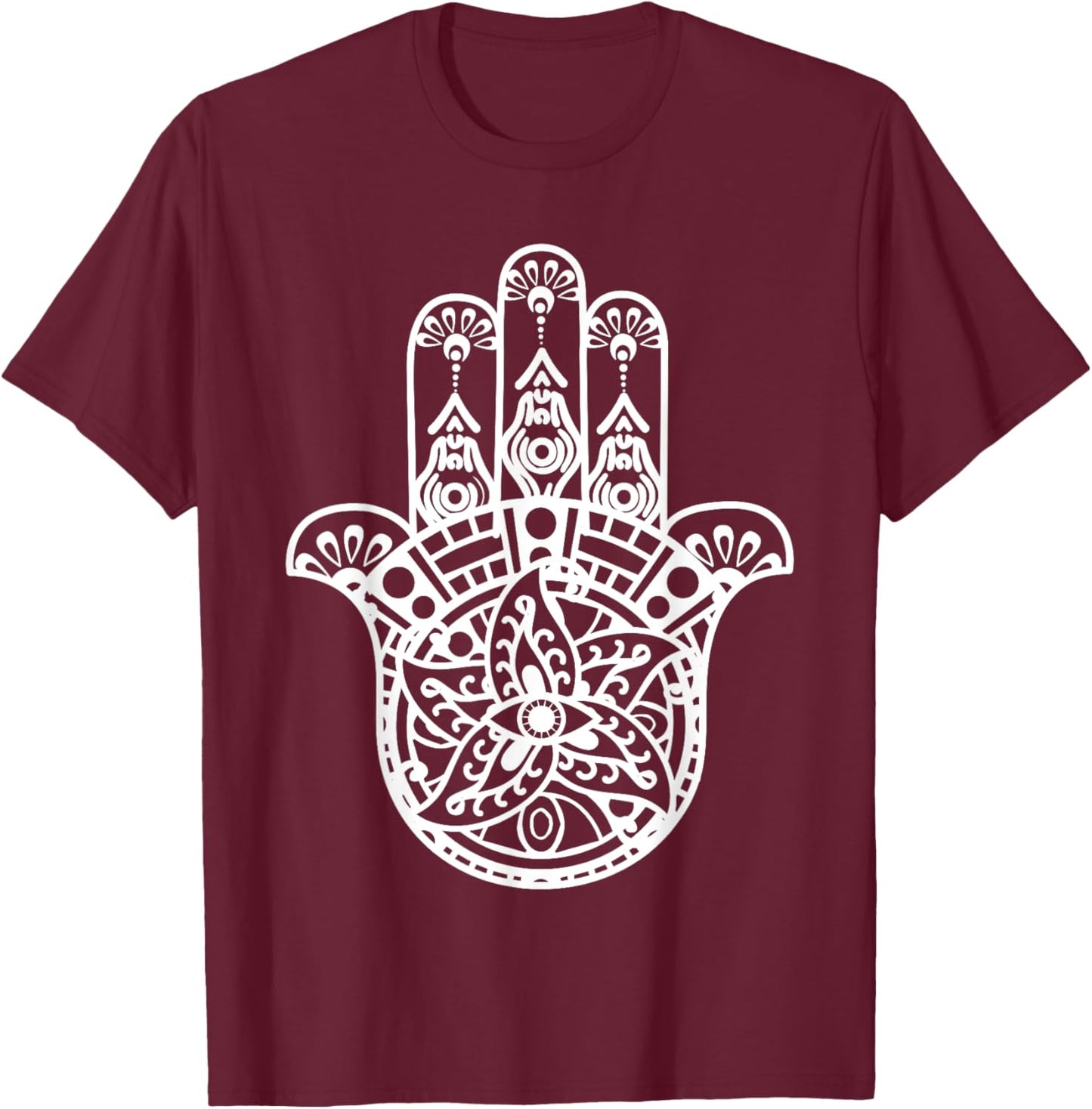 Spiritual Hamsa Hand Fatima Palm Good Luck Eye Khamsa Gifts T-Shirt - T-Shirt | Maroon