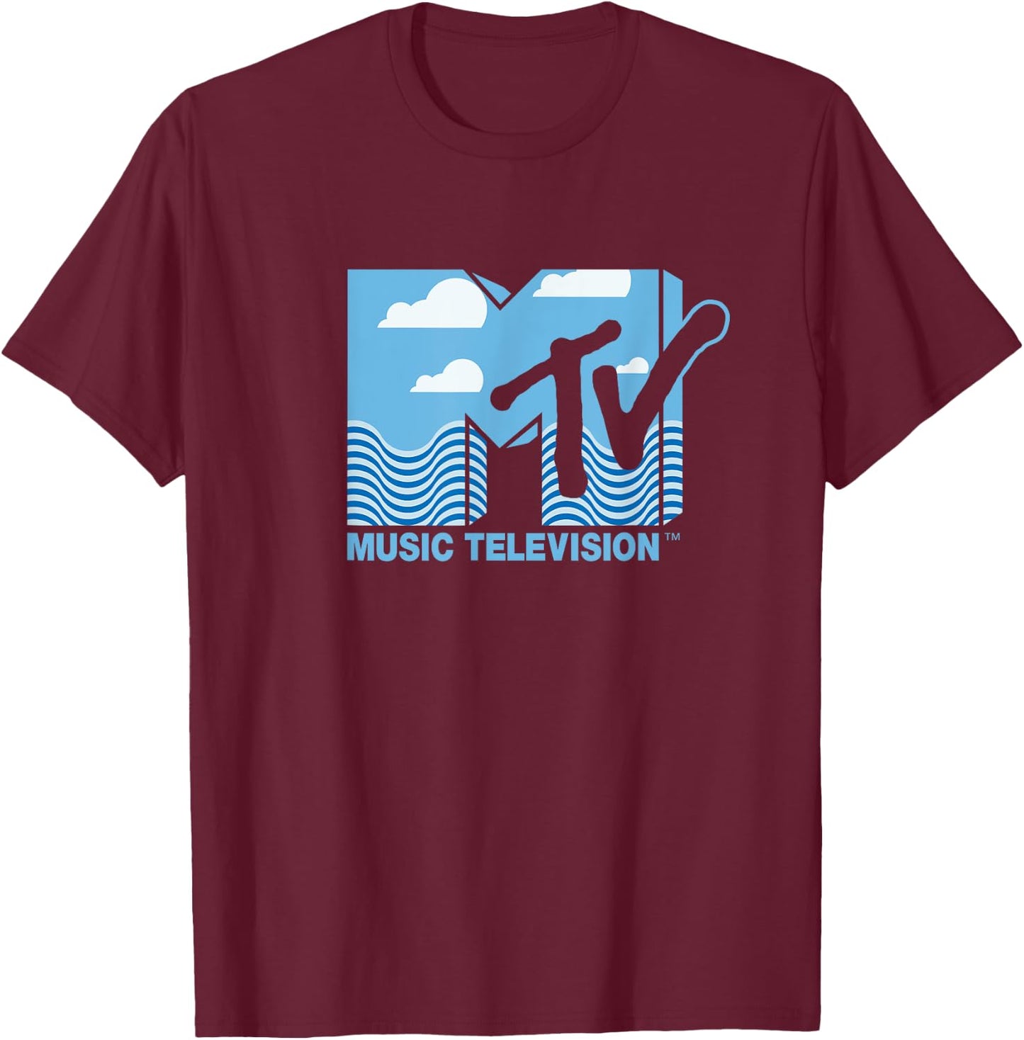 Mademark x MTV - The official MTV Logo with water, clouds and a blue sky T-Shirt - T-Shirt | Maroon