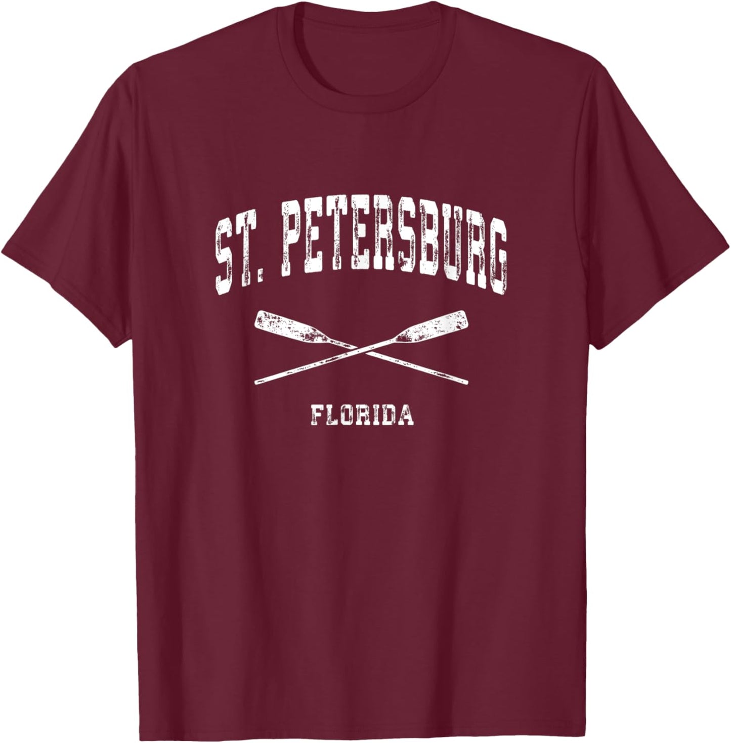 St. Petersburg Florida Vintage Nautical Crossed Oars T-Shirt - T-Shirt | Maroon