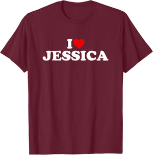 I Love Jessica - Heart T-Shirt - T-Shirt | Maroon