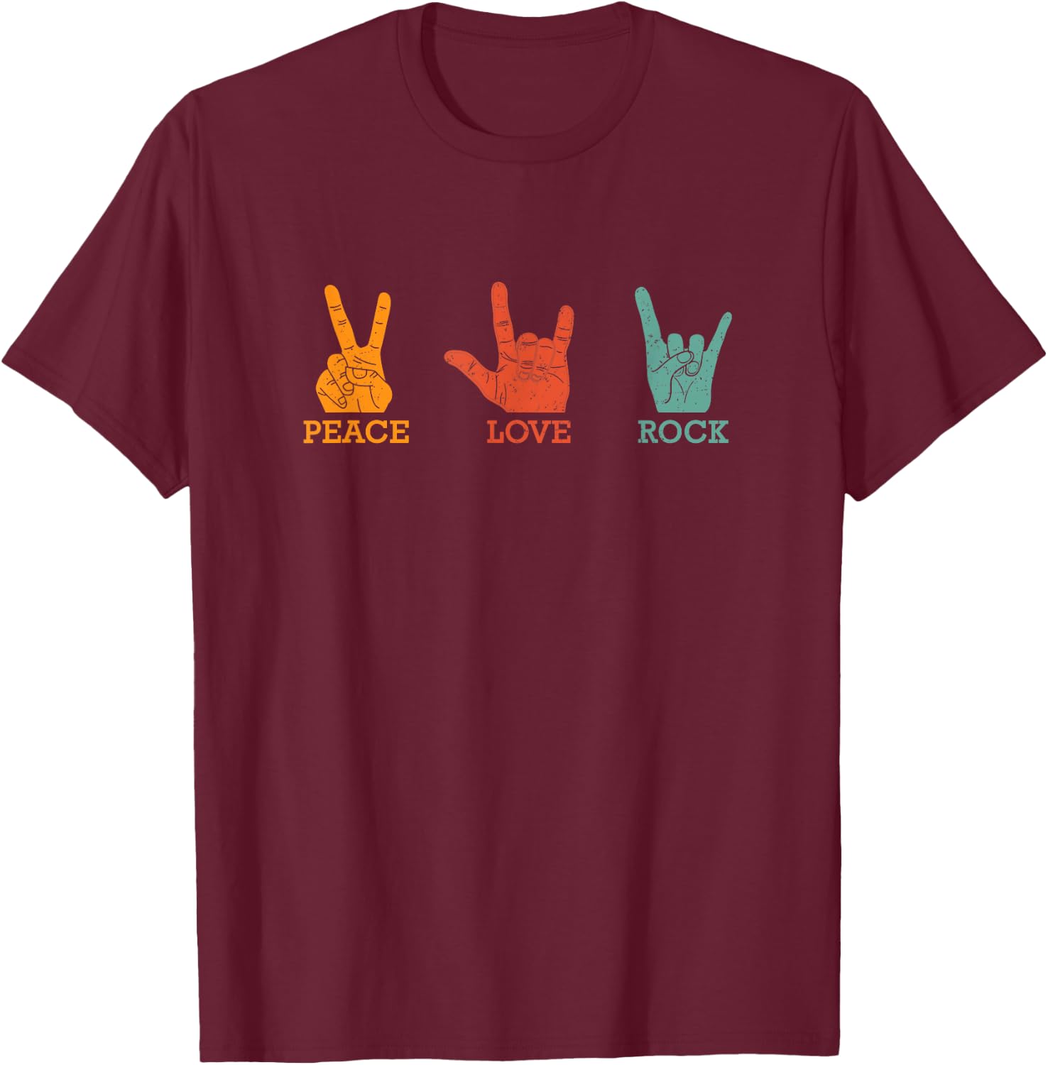 Classic Peace Love Rock Vintage Concert Band Rock Music T-Shirt - T-Shirt | Maroon