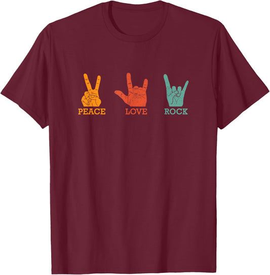 Classic Peace Love Rock Vintage Concert Band Rock Music T-Shirt - T-Shirt | Maroon