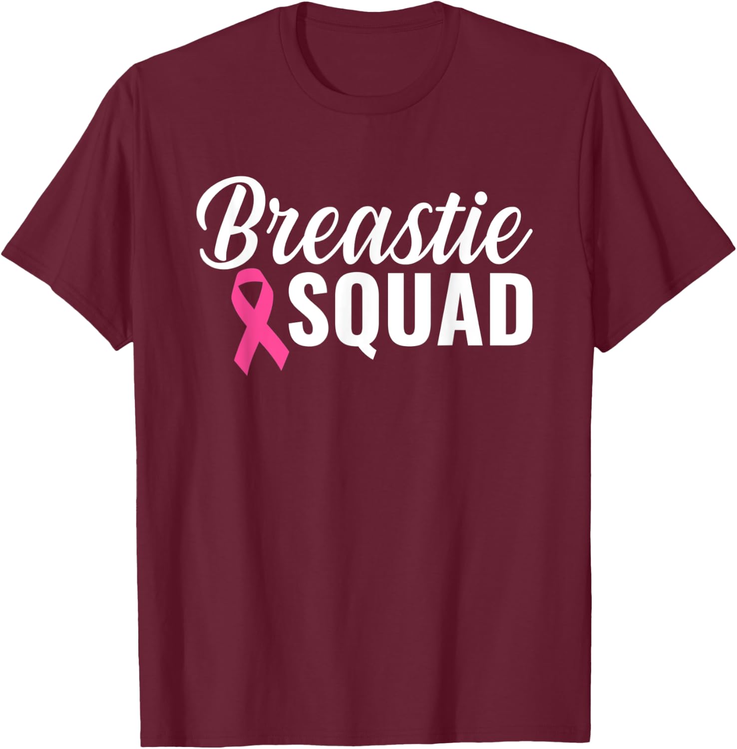 Breastie Squad Pink Ribbon Breast Cancer Awareness Month T-Shirt - T-Shirt | Maroon