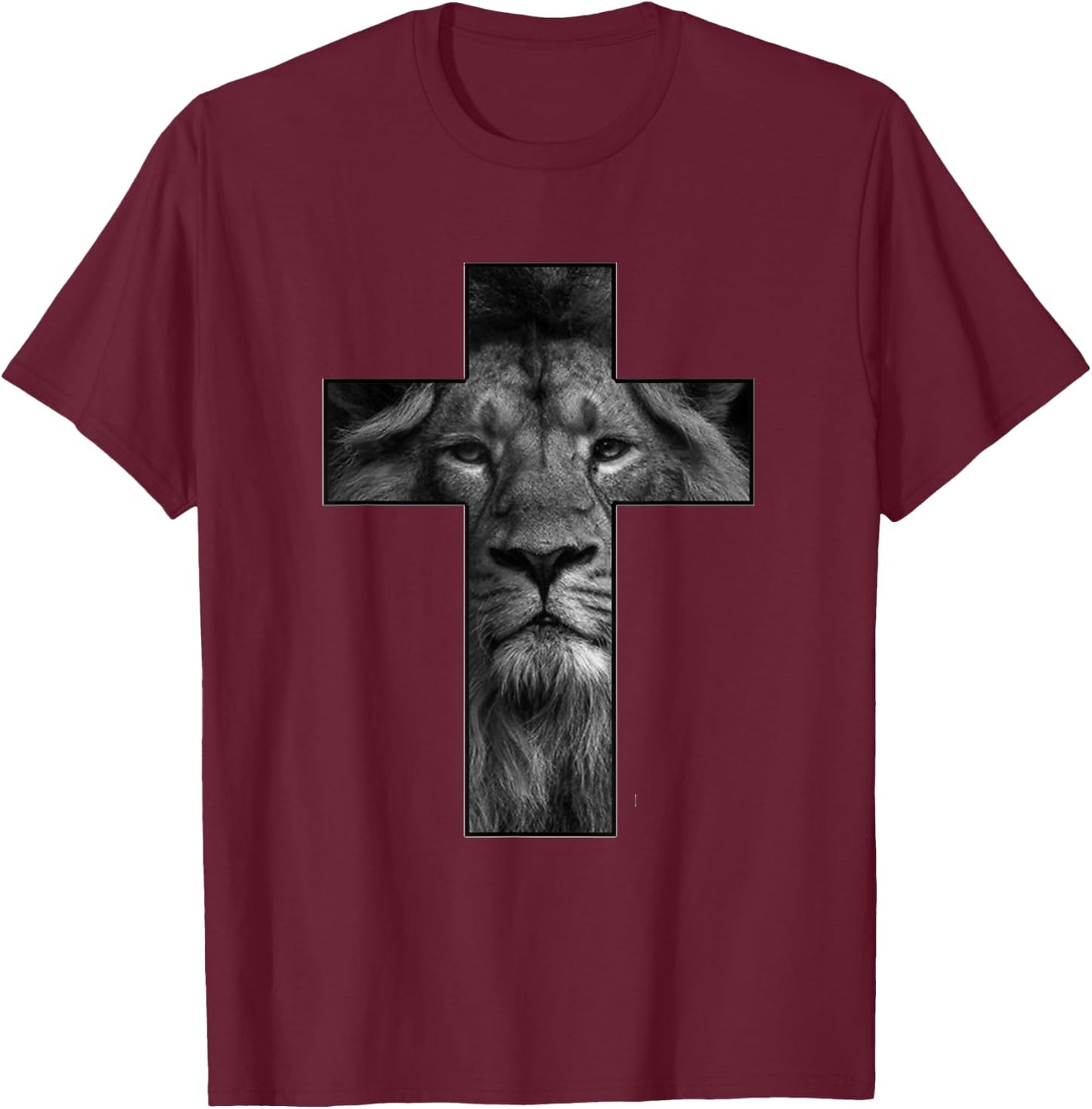 Jesus Cross With Lion Face, Faith In God T-Shirt - T-Shirt | Maroon