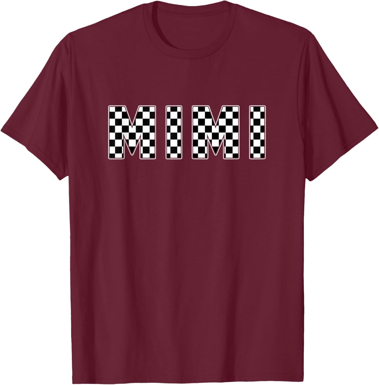 Mimi Racing Race Car Mimi Checkered Flag Pit Crew Bday T-Shirt - T-Shirt | Maroon