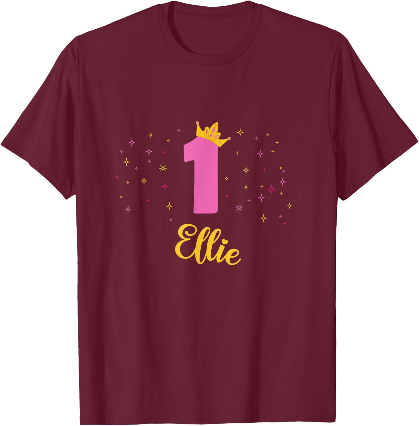 ELLIE First Birthday Novelty Girls Custom Name T-Shirt - T-Shirt | Maroon
