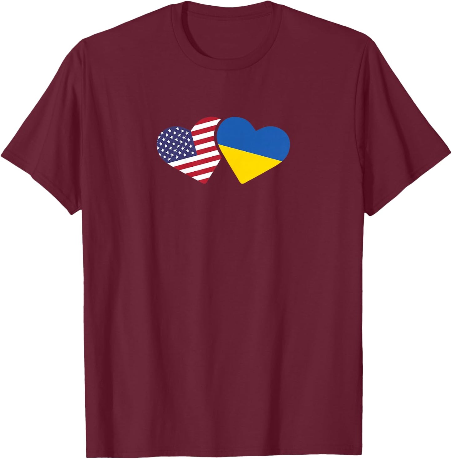 Ukraine USA Flag T Shirt Heart Ukrainian Americans T-Shirt - T-Shirt | Maroon
