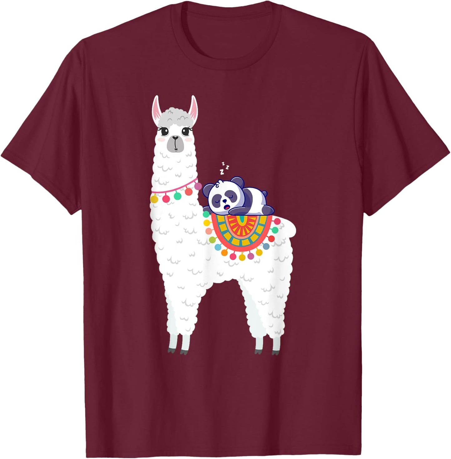 Llama & Panda Sleeping Shirt, Pajama Nightwear Nightgown T-Shirt - T-Shirt | Maroon