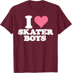 I Love Skater Boys Heart T-Shirt - T-Shirt | Maroon