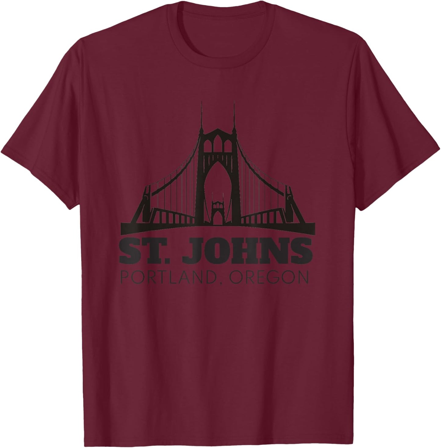 St. Johns Bridge Souvenir Art Portland Oregon Skyline Art T-Shirt - T-Shirt | Maroon