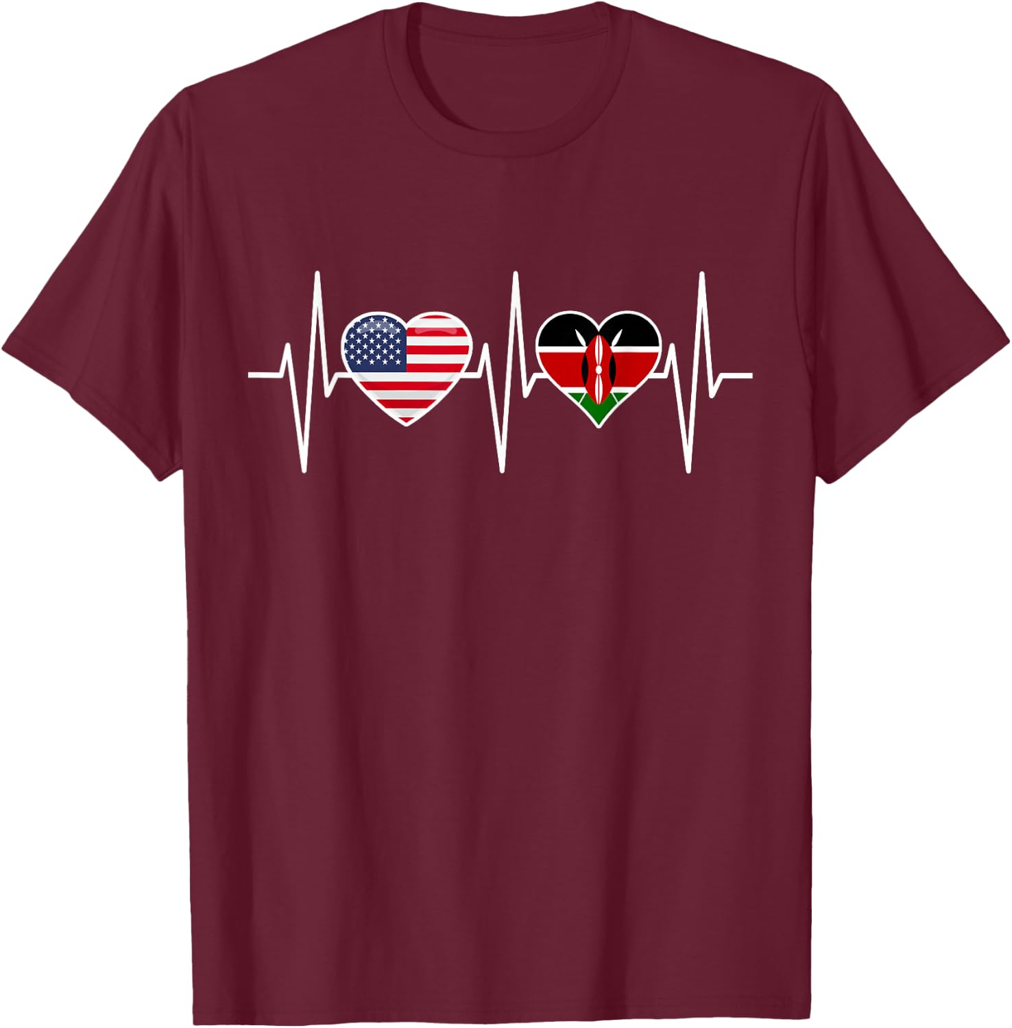 Kenya USA Shirt Heartbeat America Kenyan Flag T-Shirt - T-Shirt | Maroon