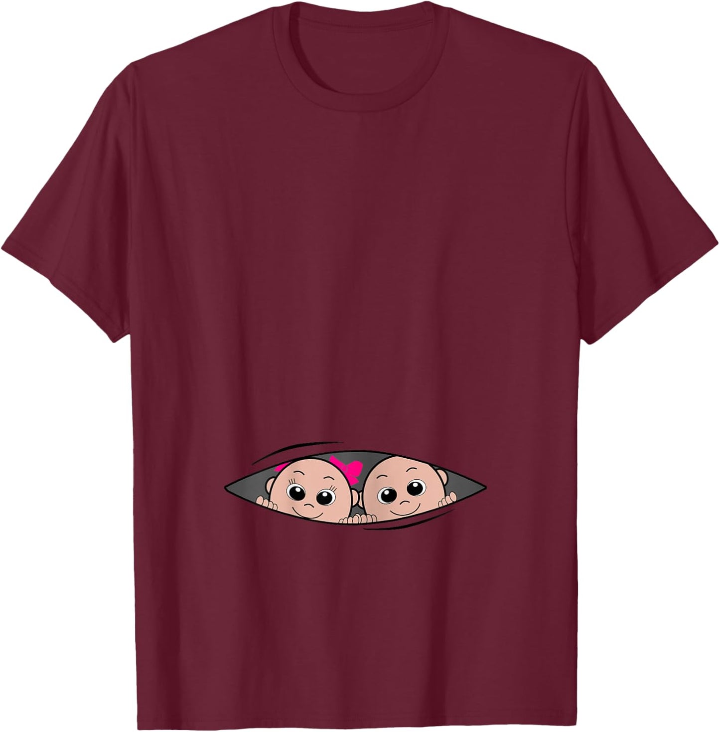 Boy and Girl Twin Pregnancy Announcement T-Shirt - T-Shirt | Maroon