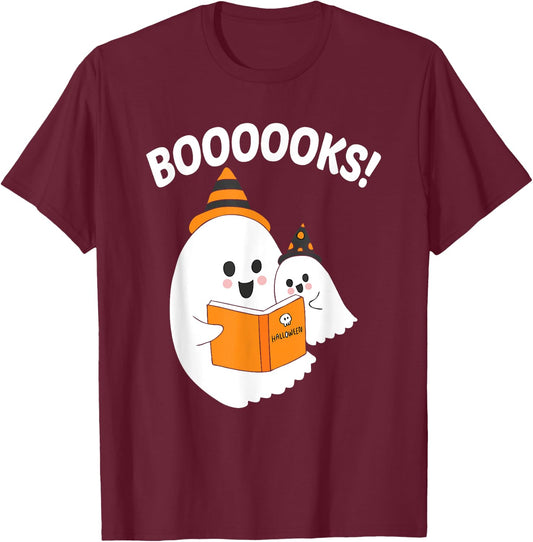 Ghostly Tales BOOOOOOKS! Reading Ghosts Halloween Teacher Women Kids T-Shirt - T-Shirt | Maroon